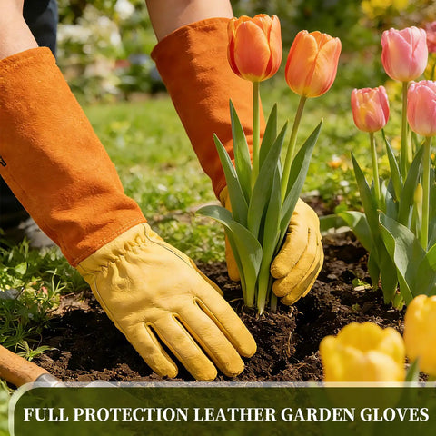 Thorn Proof Gardening Gloves For Men And Women With Thick Cowhide Leather Long Forearm Gauntlets Puncture Resistant Rose Pruning Gloves For Cacti And Blackberries Great For Yard Work Yellow X Large