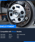Rear Wheel Hub And Bearing Assembly With 5 Lug And ABS For Nissan Altima 2002 2006, Maxima 2004 2008, Quest 2004 2009 installed view