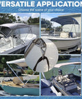 Versatile application of Adjustable Black Bimini Top Straps Set For Boats, shown securing various boat canopies.