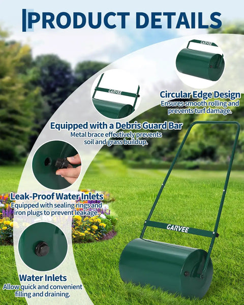 Heavy Duty 23 Inch Lawn Roller For Push Or Tow Behind Use Steel Sod Roller With U Shaped Handle 13 Gallon Water Or Sand Fill Garden Yard Park Essential For Flattening Soil And Boosting Seed Germination