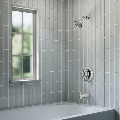 Modern bathroom with Caldwell Posi-Temp Eco-Performance Pressure Balanced Tub and Shower Trim with Valve Included Chrome Finish