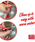 Washing Glue Pod With Three Micro Glue Brushes And Sealable Lid Set under warm water in a sink with text 'Clean up is easy with warm water!'