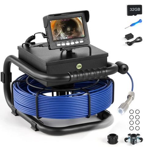 Drain And Sewer Inspection Camera With 100 Ft Cable 4 Point 3 Inch LCD Display IP68 Waterproof Borescope system with blue cable and DVR