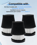 Three Pack Handheld Vacuum Cleaner Filter Set For Dirt Devil Scorpion Handheld Vacuums Style F117 Compatible With Part AD40117 Replacement, three filters displayed