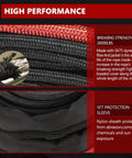 Close-up of Heavy Duty Synthetic Winch Rope Three Eighths Inch By Eighty Five Feet With Winch Jacket Rope Sleeve Protection
