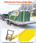 Heavy Duty 2 Inch By 15 Foot E Track Ratchet Straps Kit With 4400 Lbs Break Strength Polyester Webbing on snowy trailer