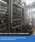 Natural gas regulator assembly with 3/4 in NPT fittings amid dense industrial piping
