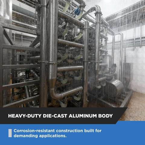 Natural gas regulator assembly with 3/4 in NPT fittings amid dense industrial piping