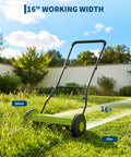 Push Reel Lawn Mower 16 Inch With 5 Blade Reel For Clean Scissor Like Cuts No Fuss Adjustable Cutting Height Walk Behind Mower For Small Yards Compact Manual Grass Cutter Green Finish For Eco Friendly Yard Care, shown on tall grass