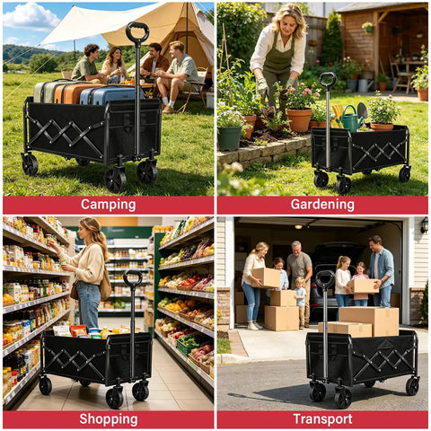 All Terrain Folding Wagon Cart Heavy Duty Collapsible Utility Wagon For Grocery Shopping Sports Camping Garden Outdoor Gear Black 330LBS