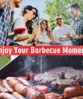 Group enjoying BBQ with RTD Temperature Probe Replacement For Pellet Grills - burgers and sausages cooking on grill.