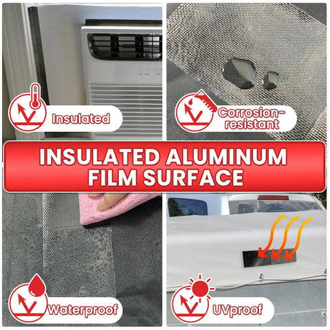 Heavy Duty Outdoor Repair Tape For Awnings Tarps Ripstop Fabrics Boat Covers Tents And Sails Waterproof UV Resistant Black Patch Kit For Quick Pro Grade Tough As Nails All Weather Fixes showing insulated, corrosion-resistant, waterproof, and UVproof features.