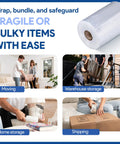 12 Pack 5 Inch By 1000 Foot Stretch Film Wrap With Handles For Moving And Storage, 3 Inch Core, Easy Grip Packaging
