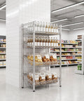 4 Tier Adjustable Wire Shelving Rack Built Tough As Nails For Ridiculously Sturdy Versatile Indoor Storage with snacks and drinks.