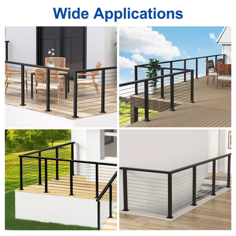 Beefy Stainless Steel Cable Railing Handrail 6 ft 6 in Black Rectangular Flat Top Rail With End Caps for indoor outdoor use