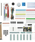 Electronic Starter Kit For Arduino And Raspberry Pi With Power Supply Module Jumper Wires Large Resistor Variety And Breadboard 400 Tie Point For Diyers And Tinkerers spread out on a table