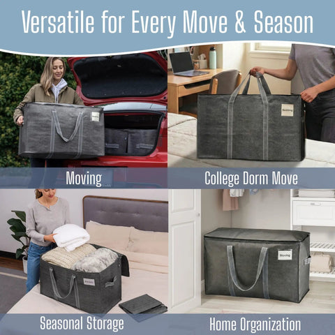 Heavy Duty Moving Bags Six Pack Extra Large With Reinforced Handles And Built Tough Zippers Foldable And Reusable Moving Box Alternative For Clothes Dorm Storage And Long Term Moves in various use settings