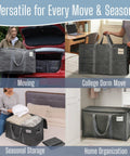 Extra Large Heavy Duty Workhorse Moving Bags Pack For Clothes And Dorm Storage shown in various uses and environments
