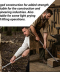 Two men using Heavy Duty 30 Inch Pry Bar With Seven Eighths Inch Diameter Chromium Alloy Steel Round Sleever Bar for prying and lifting.