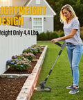 Person using Cordless 12 Inch Weed Wacker With Auto Line Feed 9 Spool Pack 20V Max Battery Compatible String Trimmer For Lawn Yard