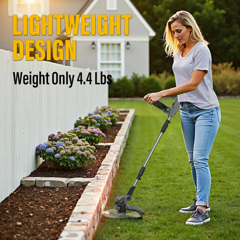 Person using Cordless 12 Inch Weed Wacker With Auto Line Feed 9 Spool Pack 20V Max Battery Compatible String Trimmer For Lawn Yard