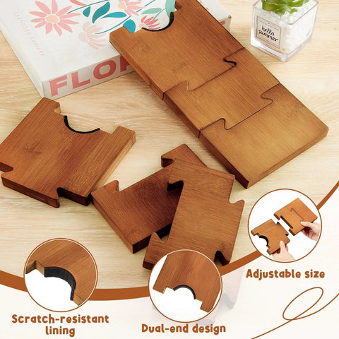 Adjustable Wood Couch Wall Spacers 2 Pack Shield Your Drywall From Rough Bumps Solid Brown Furniture Gap Blocks on a table.