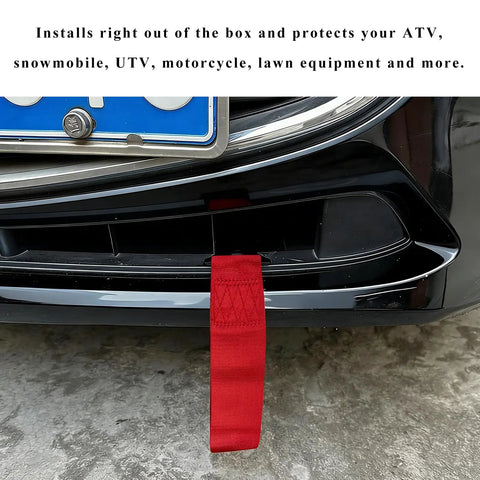 Heavy Duty Nylon Tow Strap For Cars And Trucks 2205 Pound Street Tough Snatch Recovery Rope with red strap mounted to vehicle
