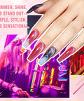 Close-up of nails using Cat Eye Gel Nail Polish Set With Magnetic Kit, 12 Colors 5ml Bottles, Shimmer Glitter Gel Polish