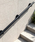 Hella Tough Adjustable Stair Handrail With Custom Cut Industrial Steel Finish Weatherproof Indoor Outdoor Grab Bar on outdoor steps