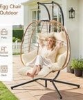 Two Person Egg Chair With Adjustable Footrest And Stand For Outdoor And Indoor Use Rattan Hammock Swing Loveseat With Cushions And Headrests 650 Lb Capacity Ideal For Patio Deck Or Bedroom Lounger For Ultimate Relaxation on patio