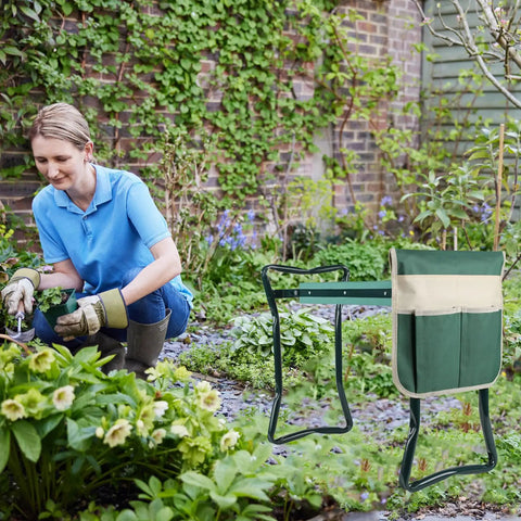 Garden Kneeler And Seat Two In One Foldable Bench Stool With Tool Bag Pouch EVA Foam Pad For Kneeling Or Sitting Outdoor