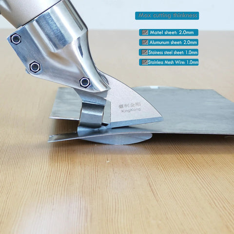 Cordless Metal Sheet Shears Electric Scissors With 360 Degree Swivel Head cutting metal sheet close-up view