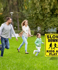 Slow Down Kids At Play Signs With Metal Stakes Four Pack 12 By 16 Inch Double Sided Caution Signs For Street Yard