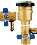 One Inch Solid Brass Backflow Preventer Valve For Lawn Irrigation And Garden Sprinklers Built To Last Vacuum Breaker Assembly Up To 400 PSI Heavy Duty Commercial Water System Fitting shown from the side