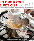 Hands Free Candy Thermometer With Clip Waterproof IP67 2.5 Inch Display NSF Certified Deep Fry Oil Thermometer in boiling pot