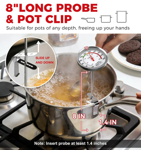 Hands Free Candy Thermometer With Clip Waterproof IP67 2.5 Inch Display NSF Certified Deep Fry Oil Thermometer in boiling pot