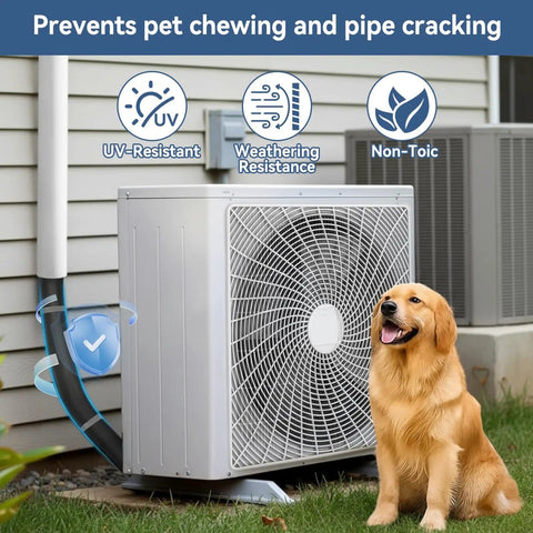 Five Layer HVAC Pipe Insulation Foam Tube Cut To Fit 59 Inch By 10.6 Inch For One Quarter To Three Inch Copper Pipes Flexible Split Sleeve protecting outdoor AC unit with dog