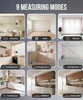 3-In-1 Laser Tape Measure With Cross Line, 196ft Rangefinder, 16ft Auto-Lock Magnetic Tape, Converts Inches Feet Meters And Linear Area Volume For DIY Pros, Woodworking And Construction Layouts. 9 measuring modes shown for distance, area, volume, and layout.