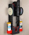 Polishing Buffer Holder Wall Mount For Rotary Polisher And Detail Tools, Cold Rolled Steel Construction With Red Leather Edge