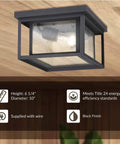 Two Light Outdoor Ceiling Fixture in Black Cast Aluminum, 30W, wet location rated, Hunnington style, shown installed under wood ceiling.