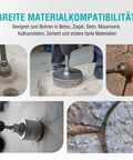 Heavy Duty Concrete Hole Saw Kit With Tungsten Carbide Core Bits and SDS-Plus SDS-Max Shanks shown in use on concrete and brick
