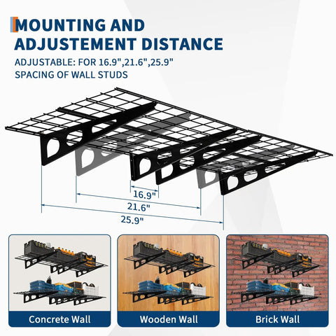 Rock Solid Wall Mounted Garage Shelf 2 Pack 2X6 Ft Heavy Duty Metal Storage Rack Holds 1600 Lbs Total Weight For Shop And Shed Clutter Free Organization Black Steel Finish