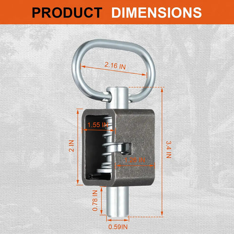 Product dimensions of Bulletproof Spring Latch Lock For Utility Truck Trailers, showing size and steel construction details.
