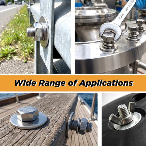 300 Piece Stainless Steel Washer Set With 15 Sizes From M3 To M12 Flat And Fender Washers 304 Stainless For Screws And Bolts Pro Grade DIY Home Auto Workshop Gear used on bolts and screws
