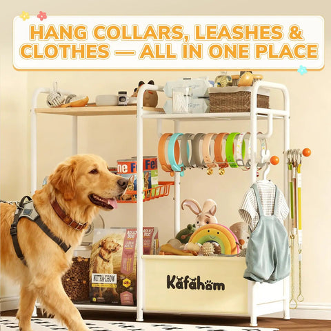 All In One Dog Toy Storage Organizer For Living Room With Toy Shelf Collar Rod Can Dispenser And Leash Holder Multi Functional Dog Basket