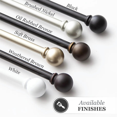 Chelsea Ball End Curtain Rod For Windows, No Fuss Adjustable 48 To 86 Inches Extendable Steel Rod in Black Finish and other finishes.
