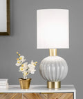 Gray Ceramic Table Lamp With Fabric Shade For End Tables And Living Rooms 25 Inch Tall On modern table with white flowers