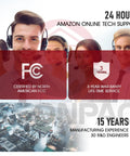 Customer support team offering 24-hour Amazon online tech support with FCC certification and 15 years manufacturing experience.