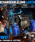 Amphibious One To Sixteen Scale Remote Control Monster Truck with Waterproof Sealed Body, 4WD, dual motors, blue accents