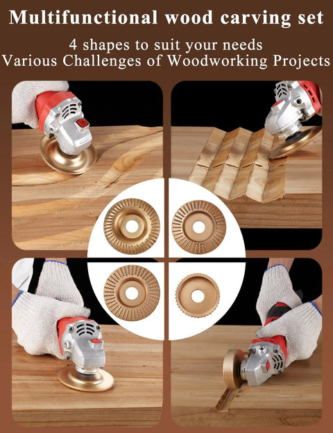 Heavy Duty Wood Carving Disc Set With Pro Grade Five Rotary Burrs for angle grinders used on wood surface